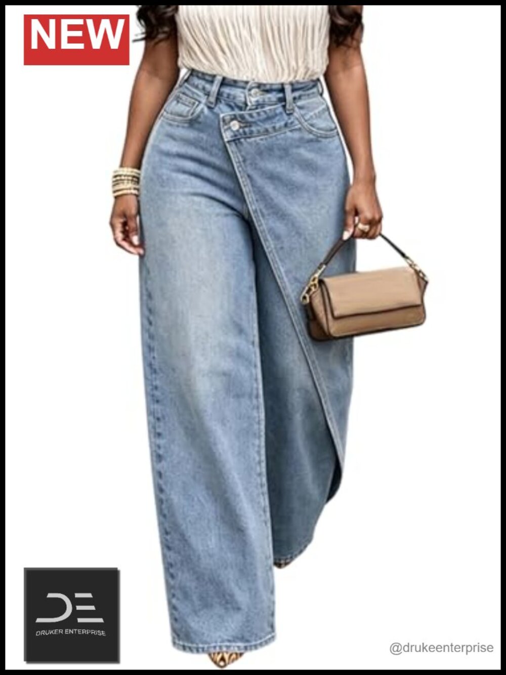 Women's High Waisted Wide Leg Jeans Y2K Asymmetrical Waist Baggy Denim Pants